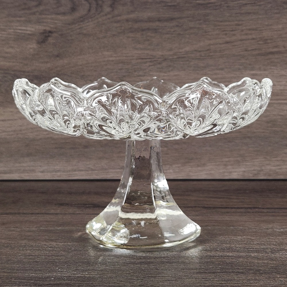 Vintage Mikasa Pedestal Candy Bowl Dish Glass Scalloped Diamond Point